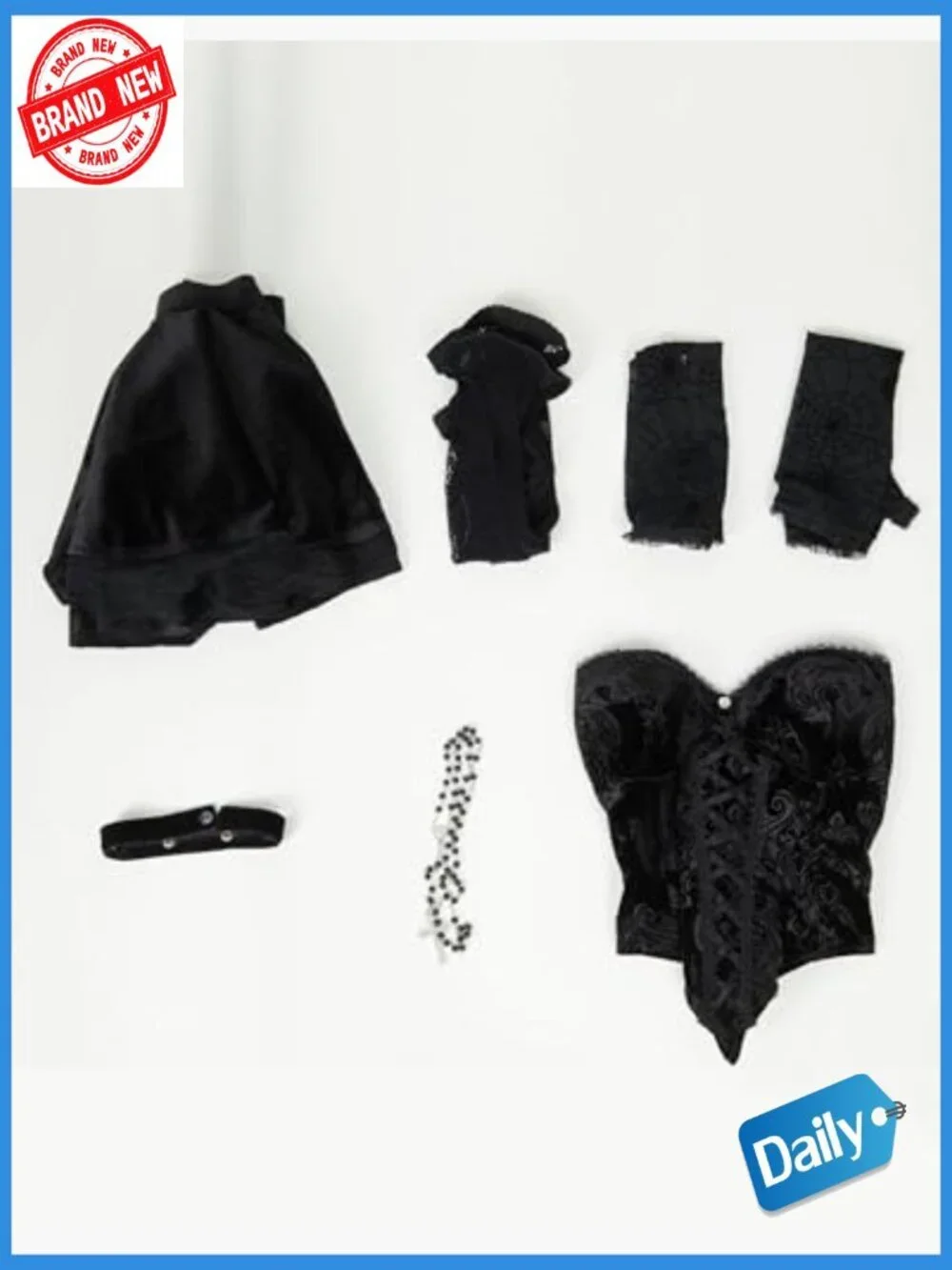 Gothic Corset Top Skirt Set with Net Stockings and Sleeves